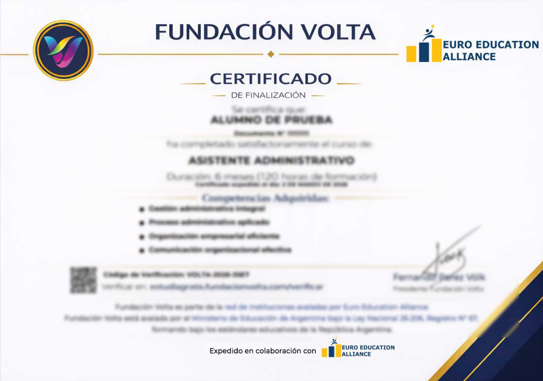Ejemplo de certificado Fundación Volta